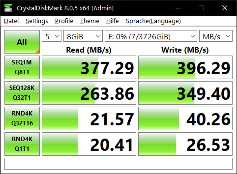 CrystalDiskMark NTFS ohne vorlast default