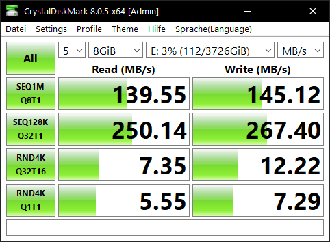 CrystalDiskMark exFAT mit vorlast default